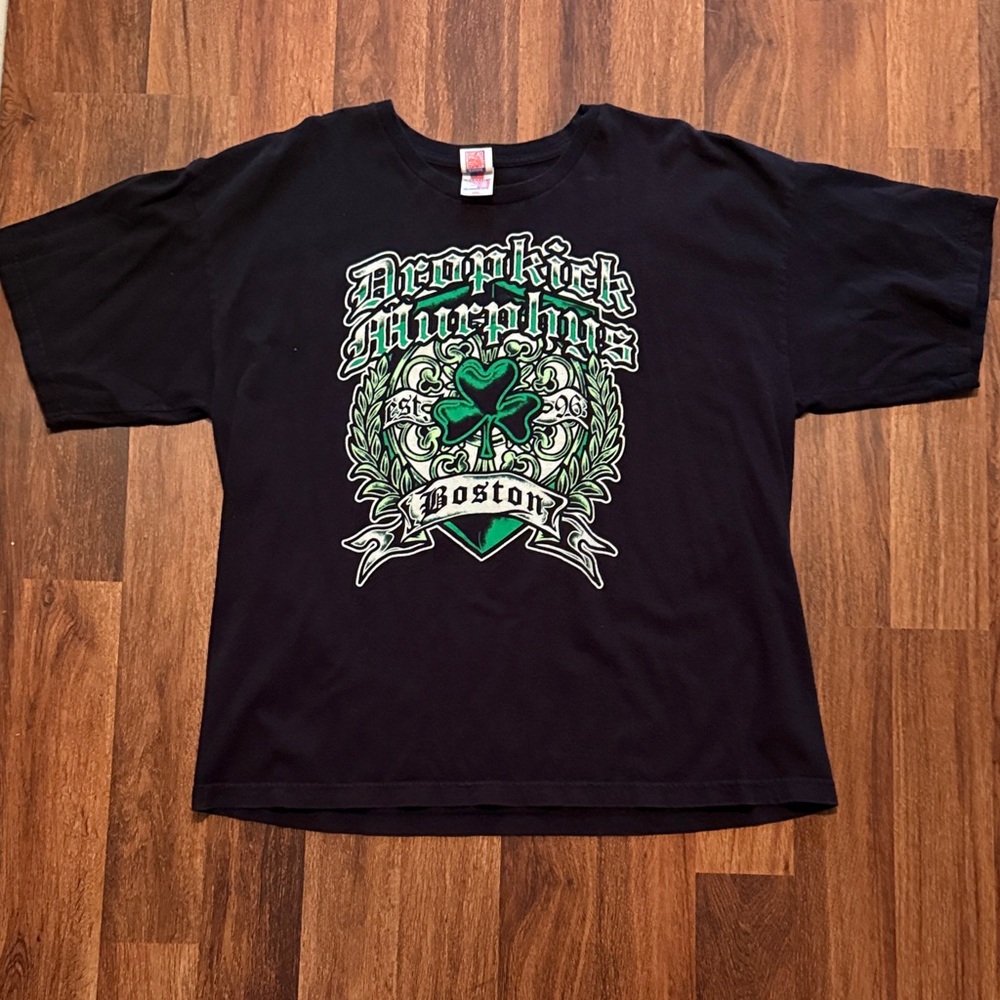 Black Graphic T-Shirt with Shamrock Design
